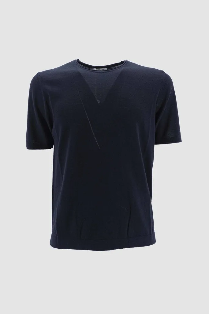 Round Neck Cotton Thread T-Shirt / Blue