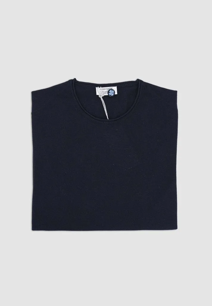 Round Neck Cotton Thread T-Shirt / Blue
