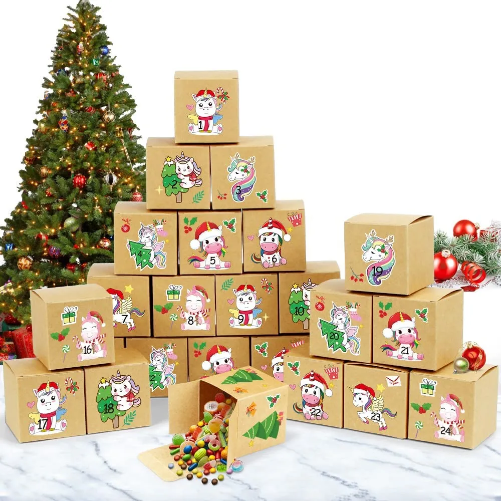Scatola Calendario Avvento, 24 Scatole Calendario Dell Avvento con Natale Adesivi Digitali, Calendario Dell Avvento fai da te Sc