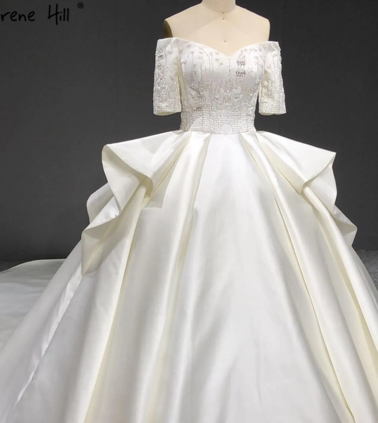 Serene Hill Ivory Dubai Abiti da sposa 2023 Modello di perline Mezze maniche Abiti da sposa di fascia alta Ha2424 Custom Madewed